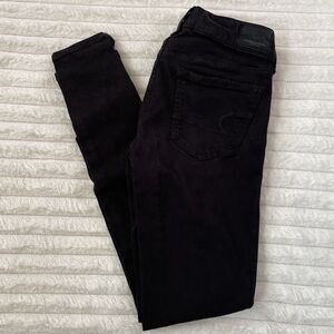 American Eagle Super Stretch Jeggings Black Denim Jeans 00 Distressed Skinny